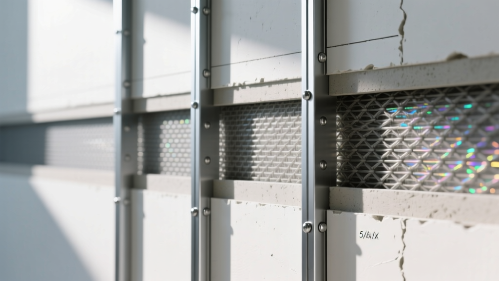 Bullet-resistant wall cross-section showing steel studs, woven fiberglass ballistic core panel, and 5/8-inch Type X gypsum board facing