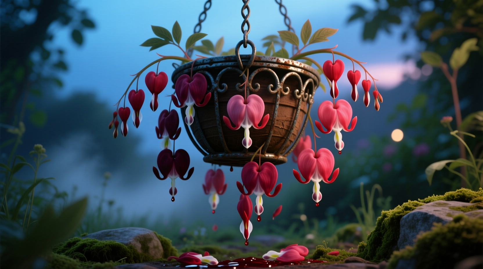 bleeding hearts hanging basket