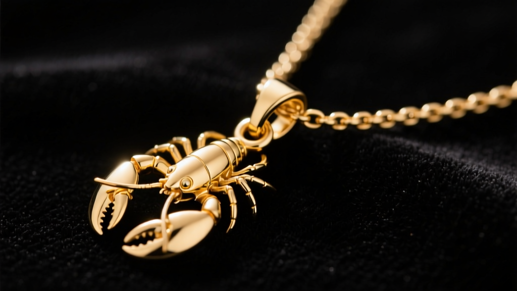 Macro shot of a gold-plated brass Kate Spade pendant necklace on dark velvet, focusing on the lobster clasp and jump ring details