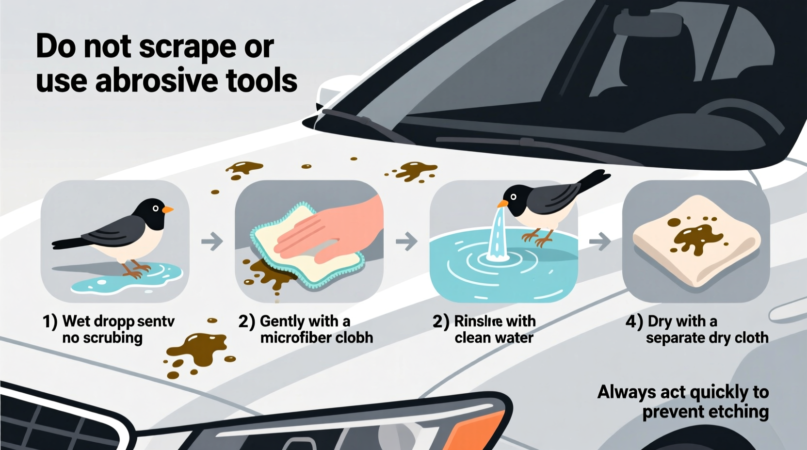 how to get rid of bird droppings on car