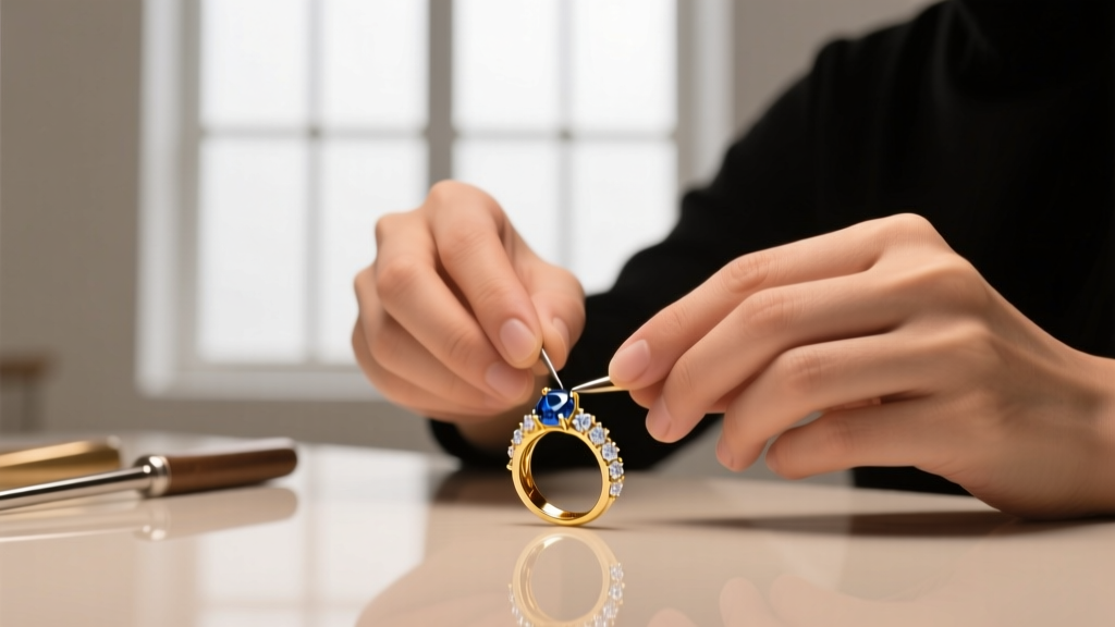 A jeweler's loupe examining a faded Alpaca stamp on the back of a Mexican-made hoop earring clasp, illuminated by a bright LED