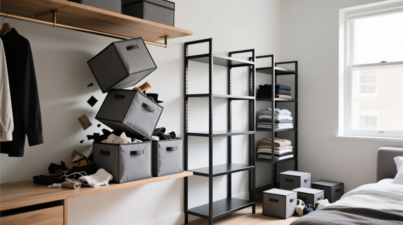 closet shelf dividers vs fabric cubes which holds stacks better