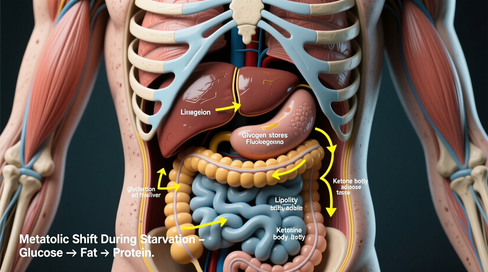 Human body metabolic process during starvation