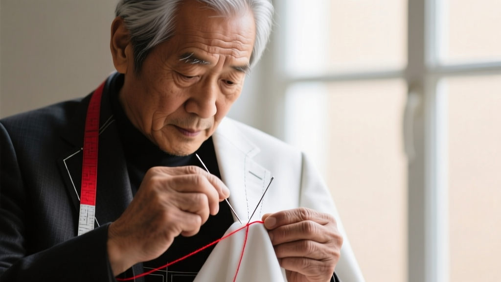 Close-up of a tailor's measuring tape wrapping gently around a model's collarbone to determine the perfect 18-inch princess fit.