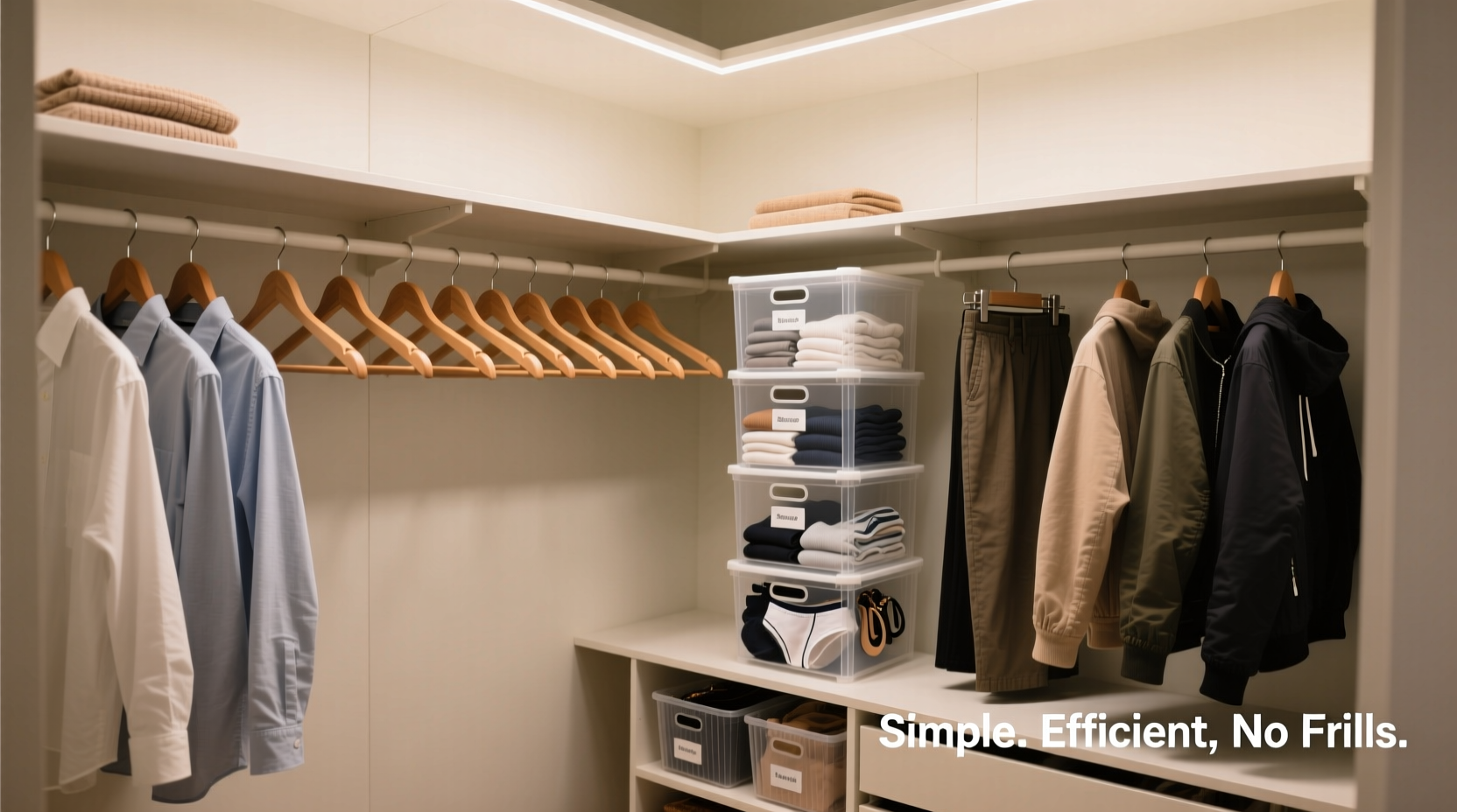 how to organize a closet with only hangers and bins no fancy systems needed