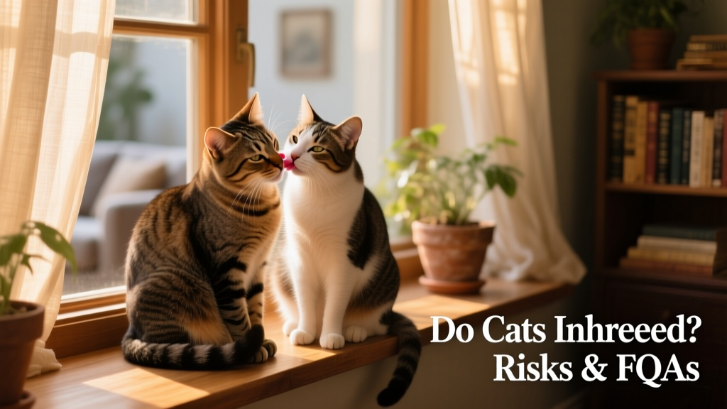 Two adult cats sitting side by side, one grooming the other—illustrating natural feline social behavior
