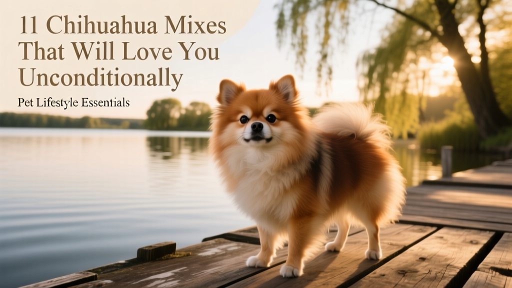 Pomchi, Chihuahua Pomeranian mix, standing on a dock
