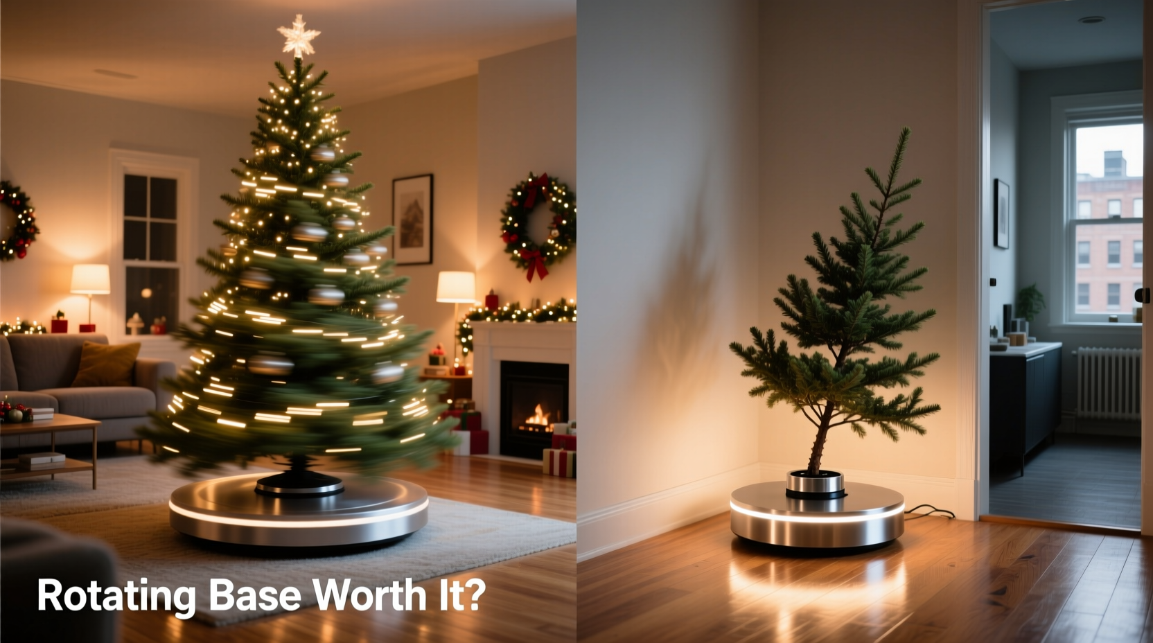 is a rotating christmas tree base worth it for large trees or tight spaces
