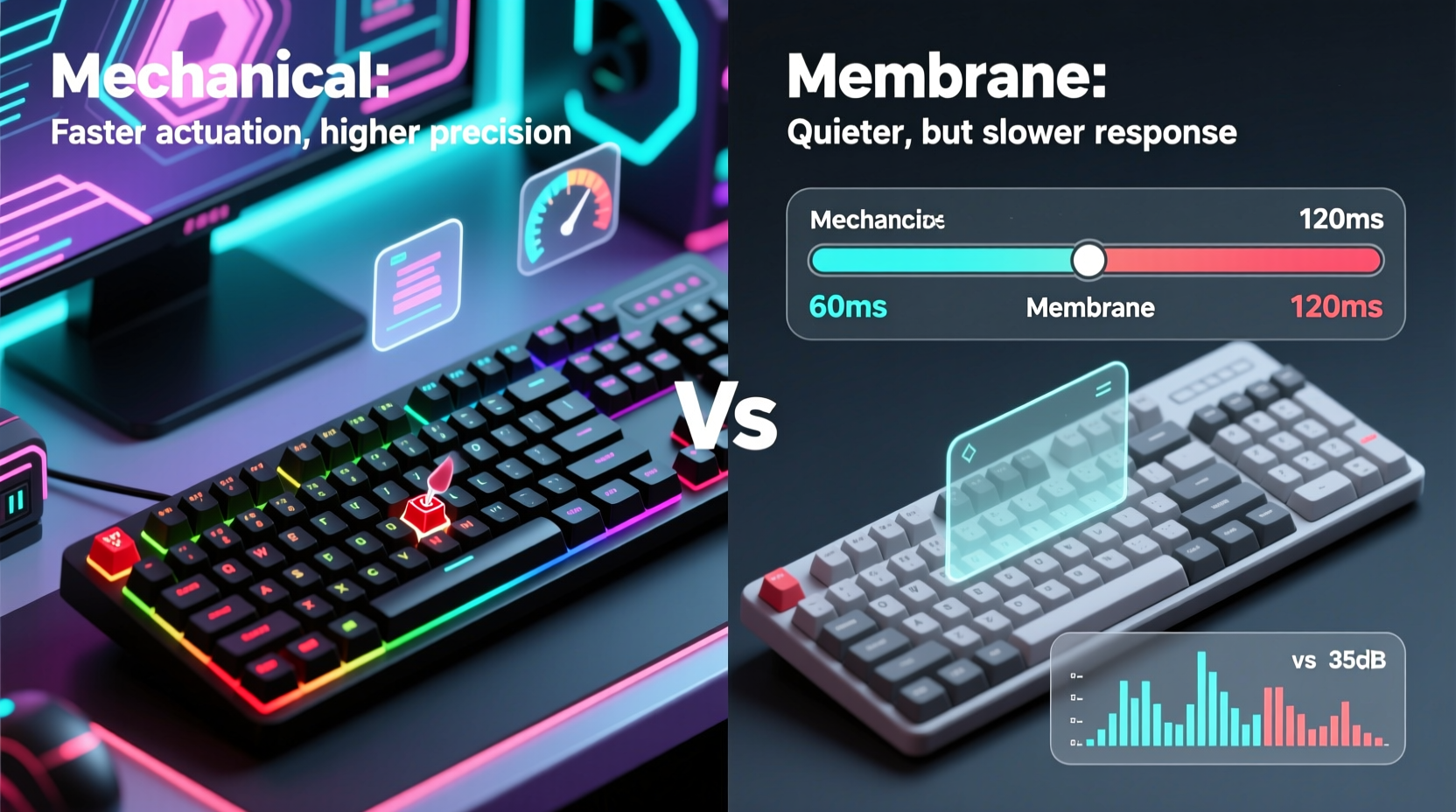 mechanical keyboards vs membrane for gaming speed and noise level compared