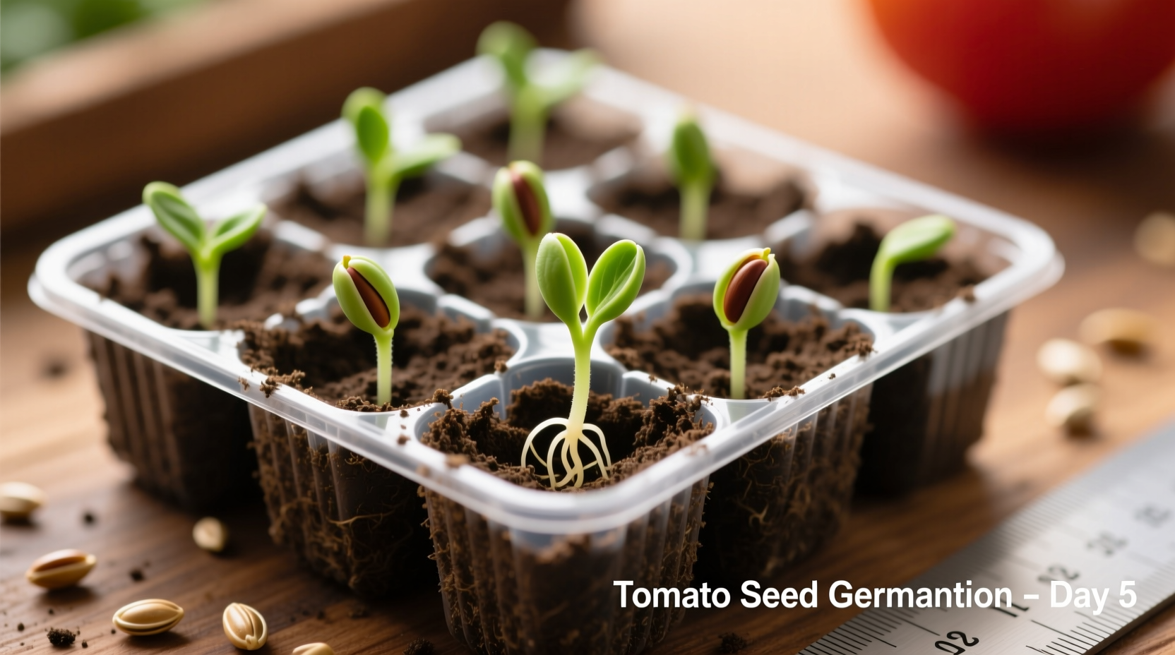 Tomato seed germination process in starter trays