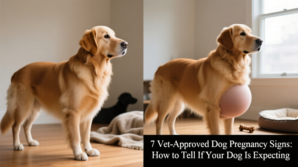 Side-by-side comparison showing a dog's body shape before and during mid-pregnancy, highlighting gentle abdominal rounding