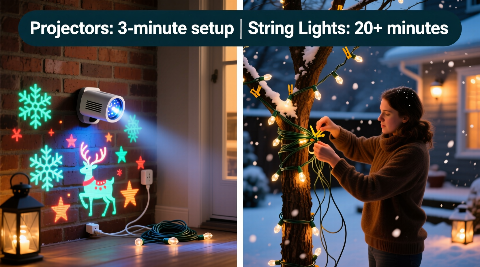 christmas light projectors vs string lights is one actually easier to install