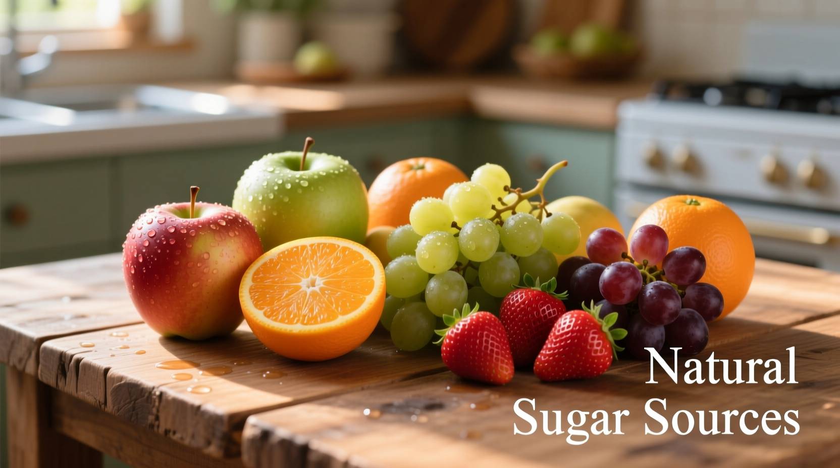 Fresh fruits showing natural simple sugar sources