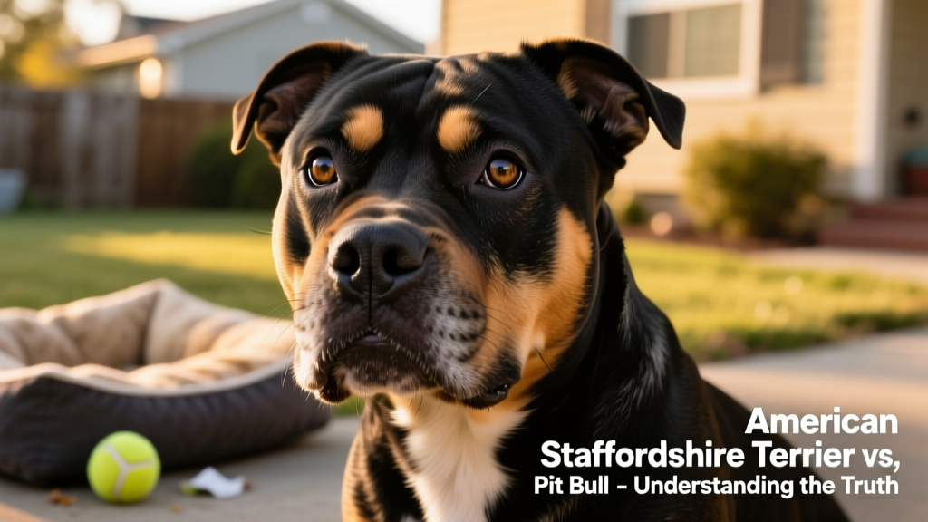 Close-up portrait of an American Staffordshire Terrier showing its broad, blocky head and expressive eyes
