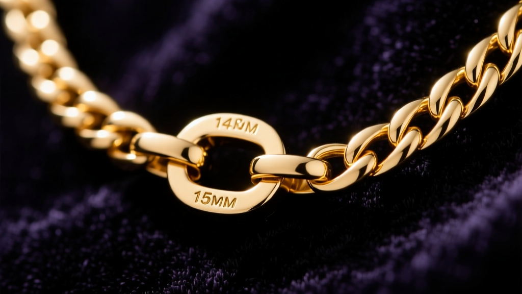 Macro shot of a 15mm magnetic toggle clasp securing a braided 14k gold-filled chain necklace against a dark velvet backdrop