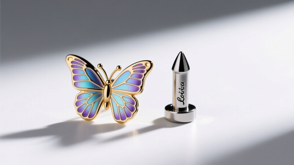 Macro view of a butterfly earring back and a titanium flat-back labret post resting side-by-side on a clean white surface.