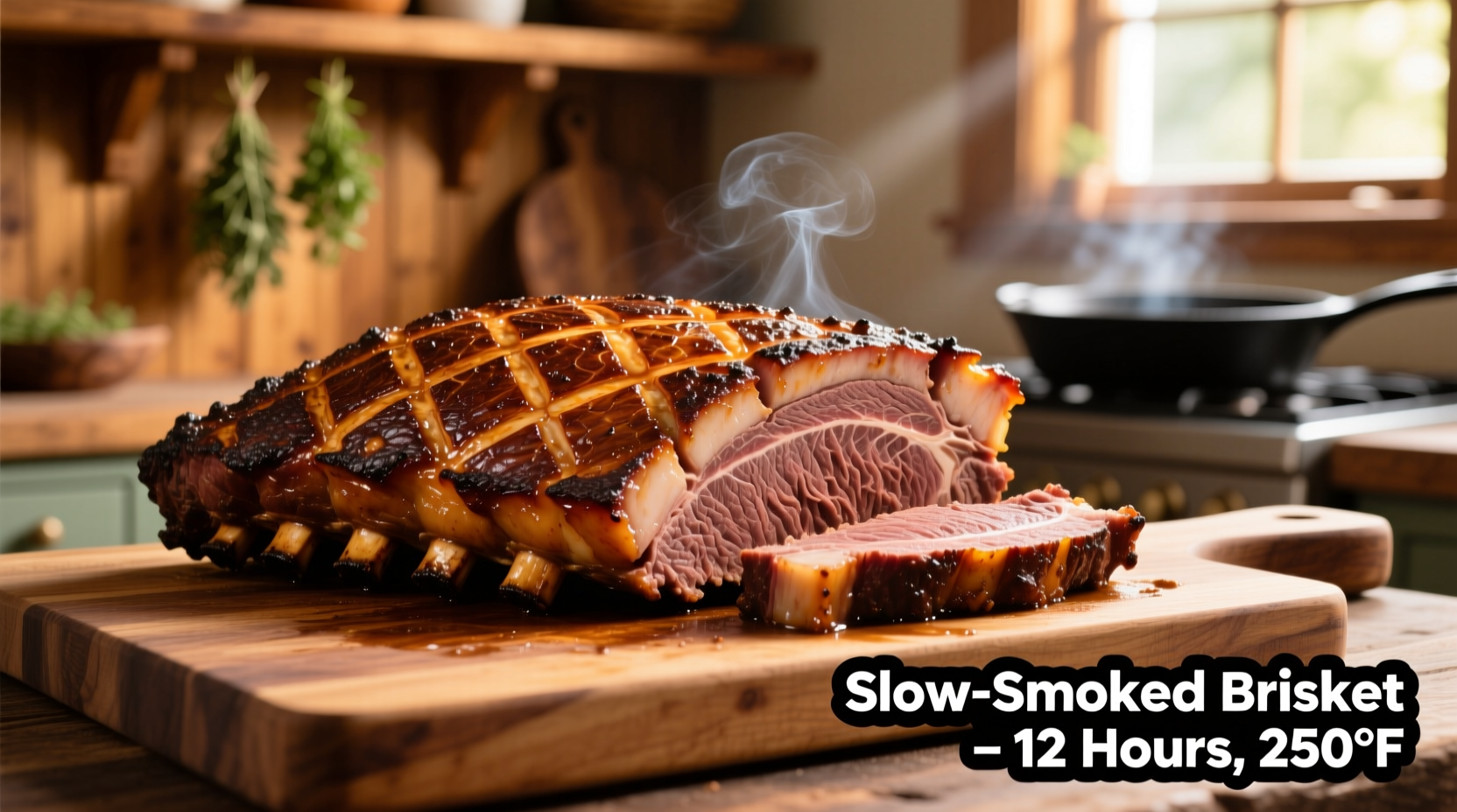 Perfectly cooked oven brisket with golden crust