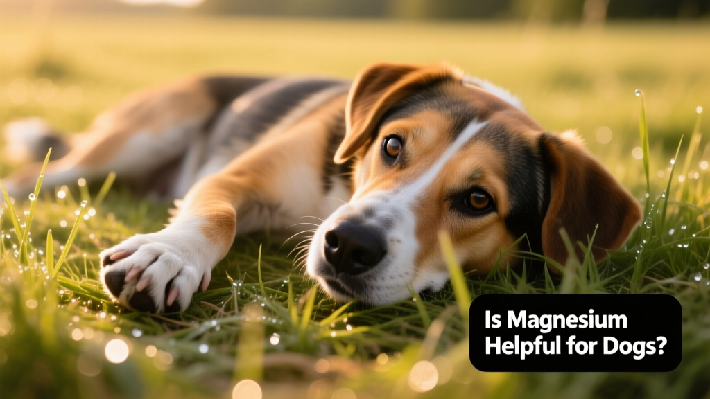Close-up of a dog’s paws resting calmly on grass, symbolizing natural wellness and balance