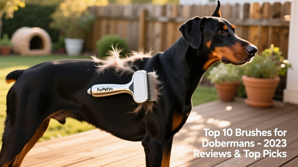 FurPetVo deshedding tool gliding along a Doberman's flank, collecting loose fur