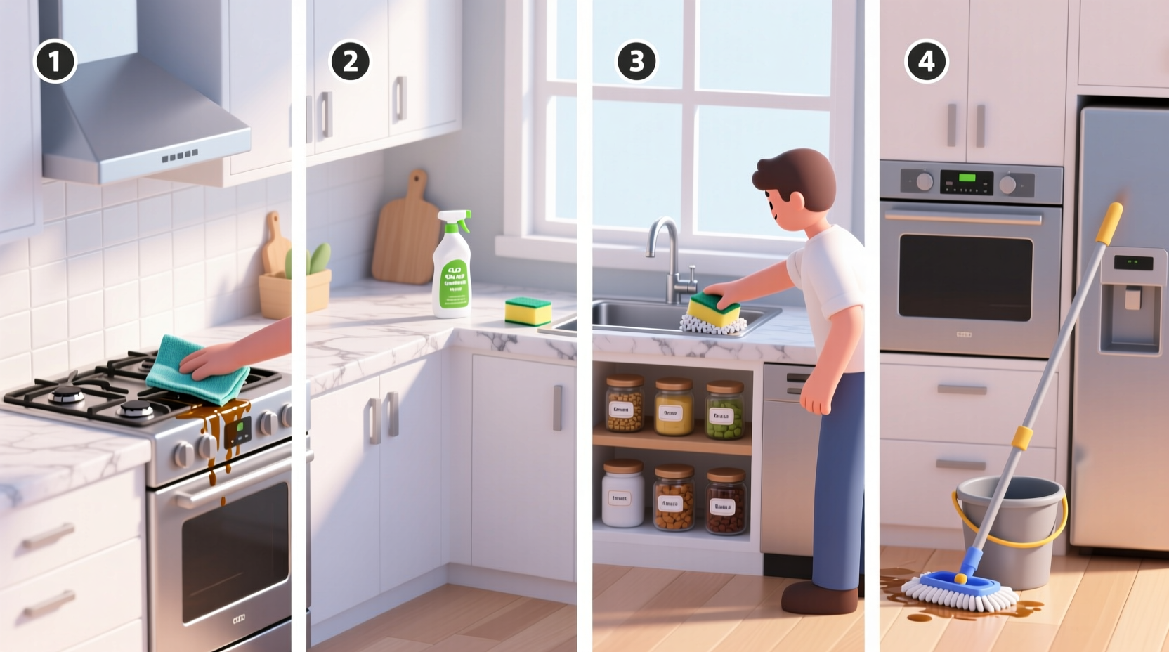 this graphic shows how to clean your kitchen with every