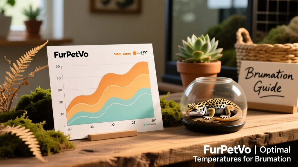 A FurPetVo-branded temperature gradient chart showing ideal warm and cool zones for a brumating lizard enclosure