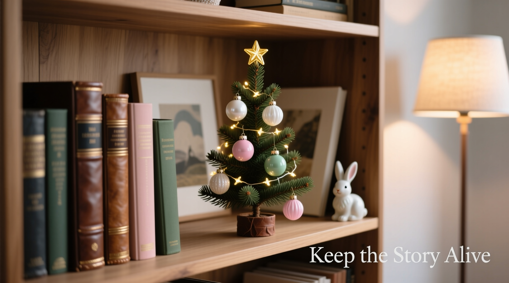 how to style a mini christmas tree on a bookshelf without blocking your favorite novels