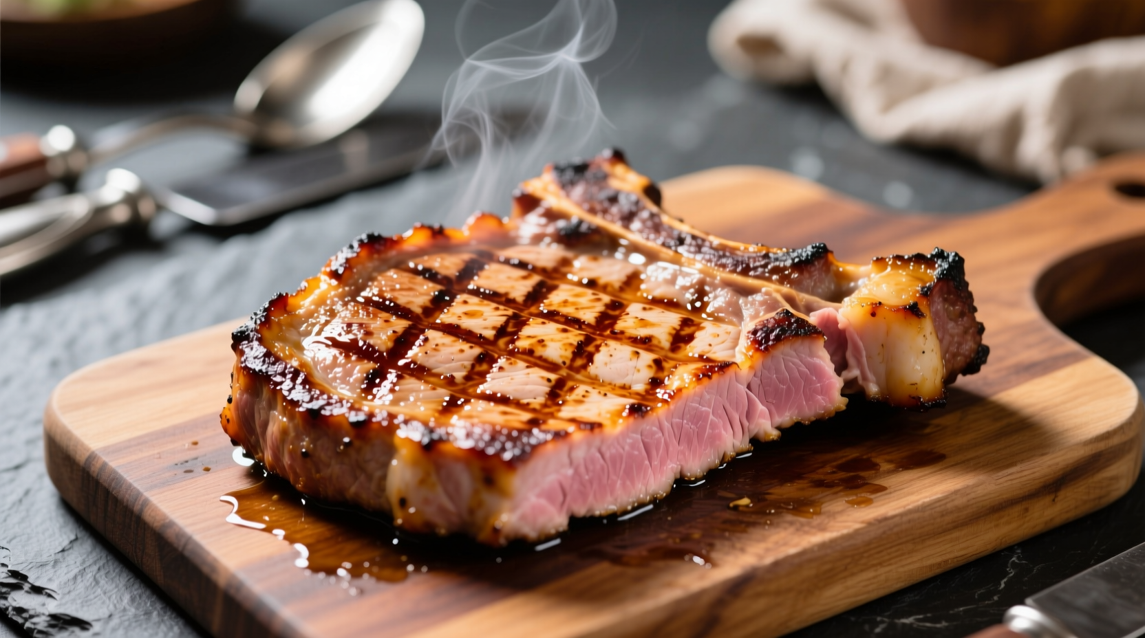 Perfectly grilled pork chops with crosshatch sear marks