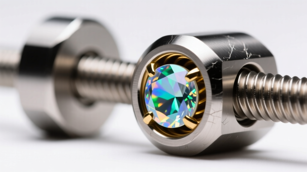 Macro view of internally threaded titanium 6mm barbell ends, showing machined threads and an opal gem under bright studio light