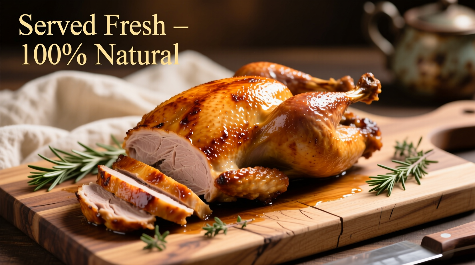 Perfectly roasted golden brown turkey breast on cutting board