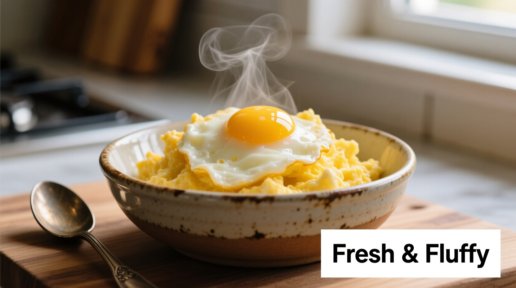 Fluffy microwave scrambled eggs in bowl