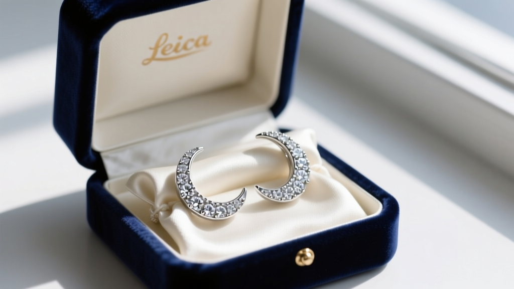 Velvet box displaying delicate diamond-paved crescent moon earrings stored safely in individual anti-tarnish silk pouches