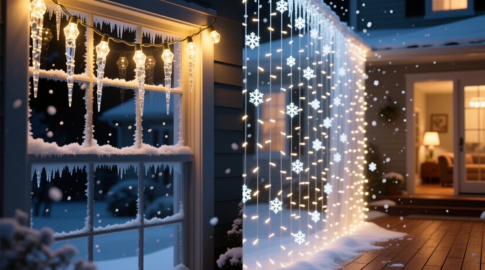 icicle lights on windows vs vertical curtain lights which mimics real snowfall better