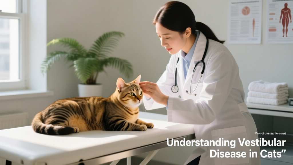 Cat resting comfortably on an exam table while a veterinarian performs a gentle neurological assessment
