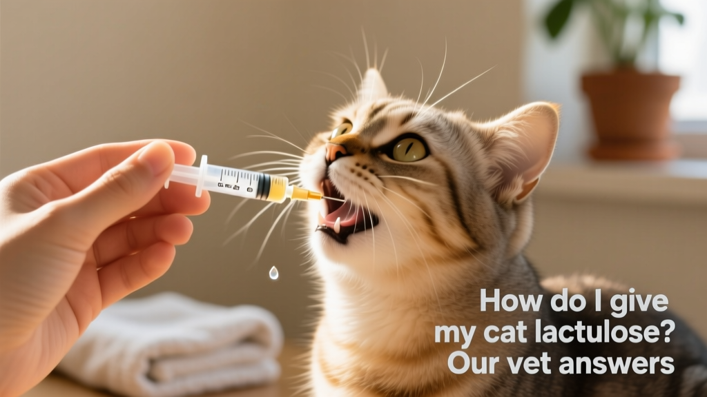 Close-up of a hand using an oral syringe to administer liquid medication to a cat’s mouth