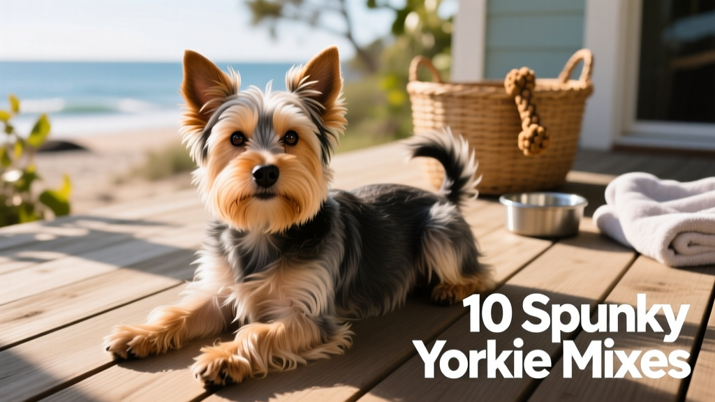 Snorkie, Schnauzer Yorkie mix, laying on deck