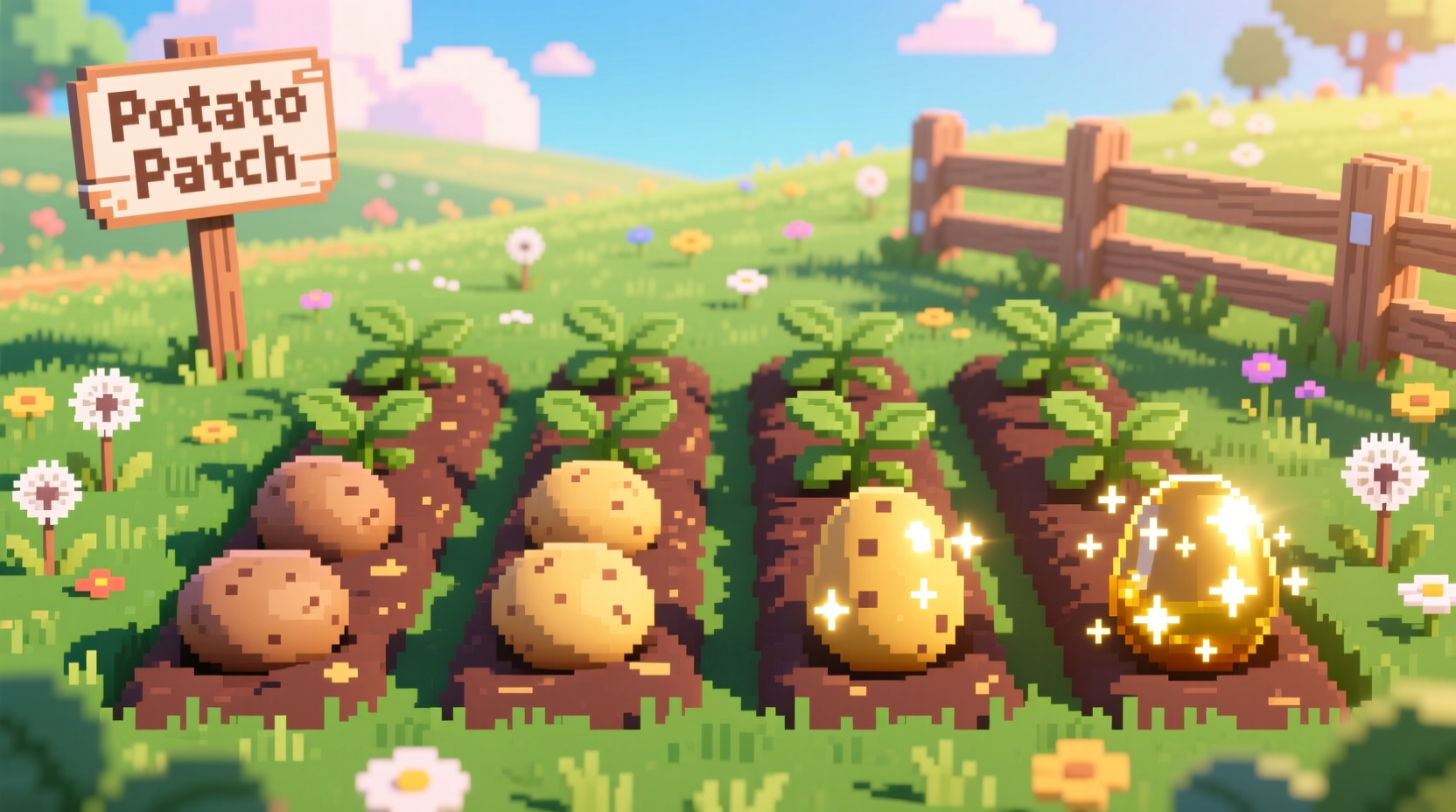 Stardew Valley potato crop in various quality levels