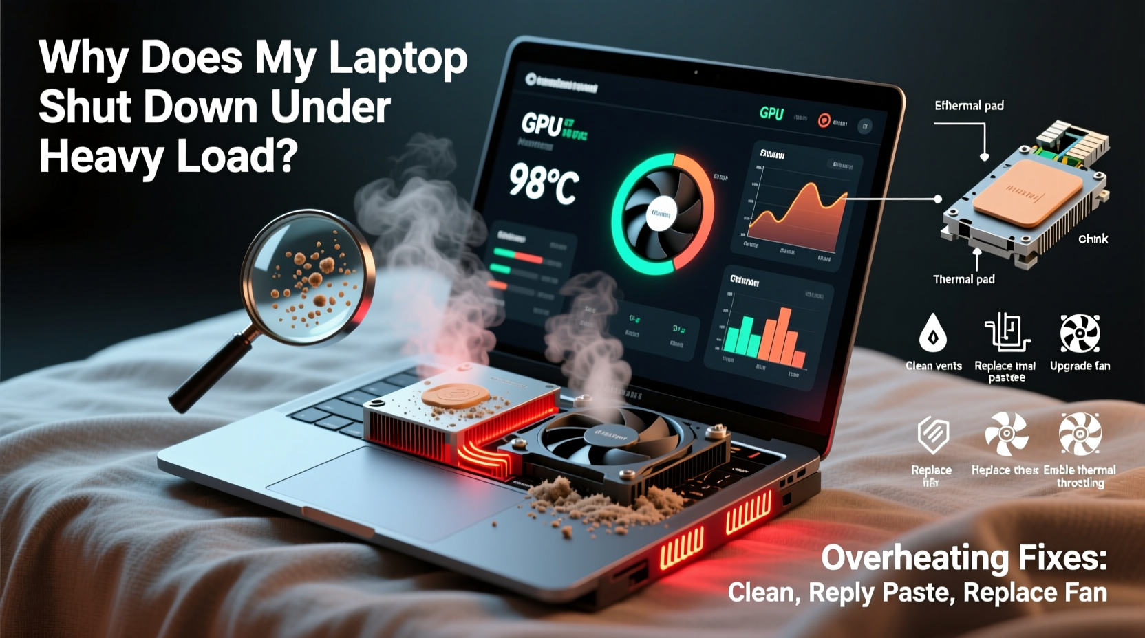 why does my laptop shut down randomly under heavy load overheating fixes