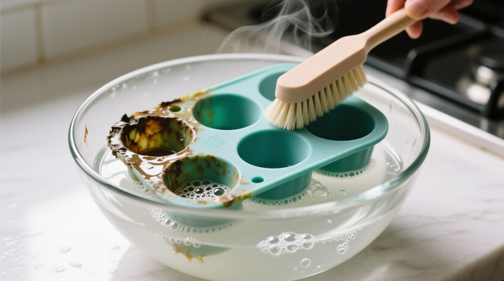 how to clean silicone baking molds after dishwasher mistake