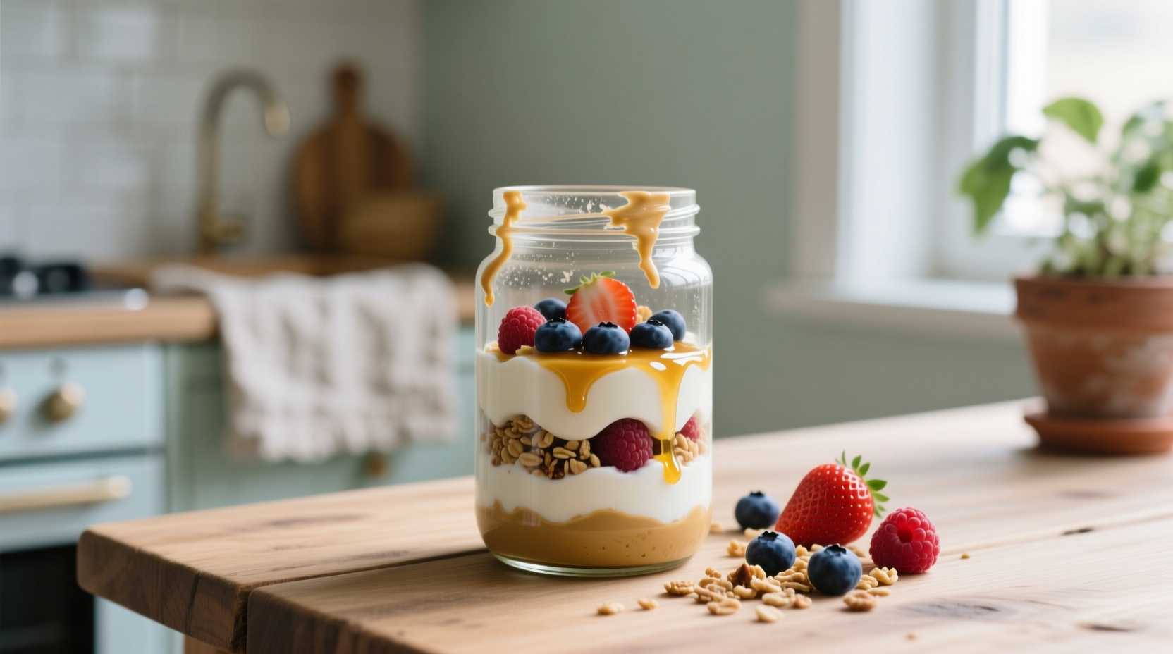 save that empty peanut butter jar for yogurt parfait to