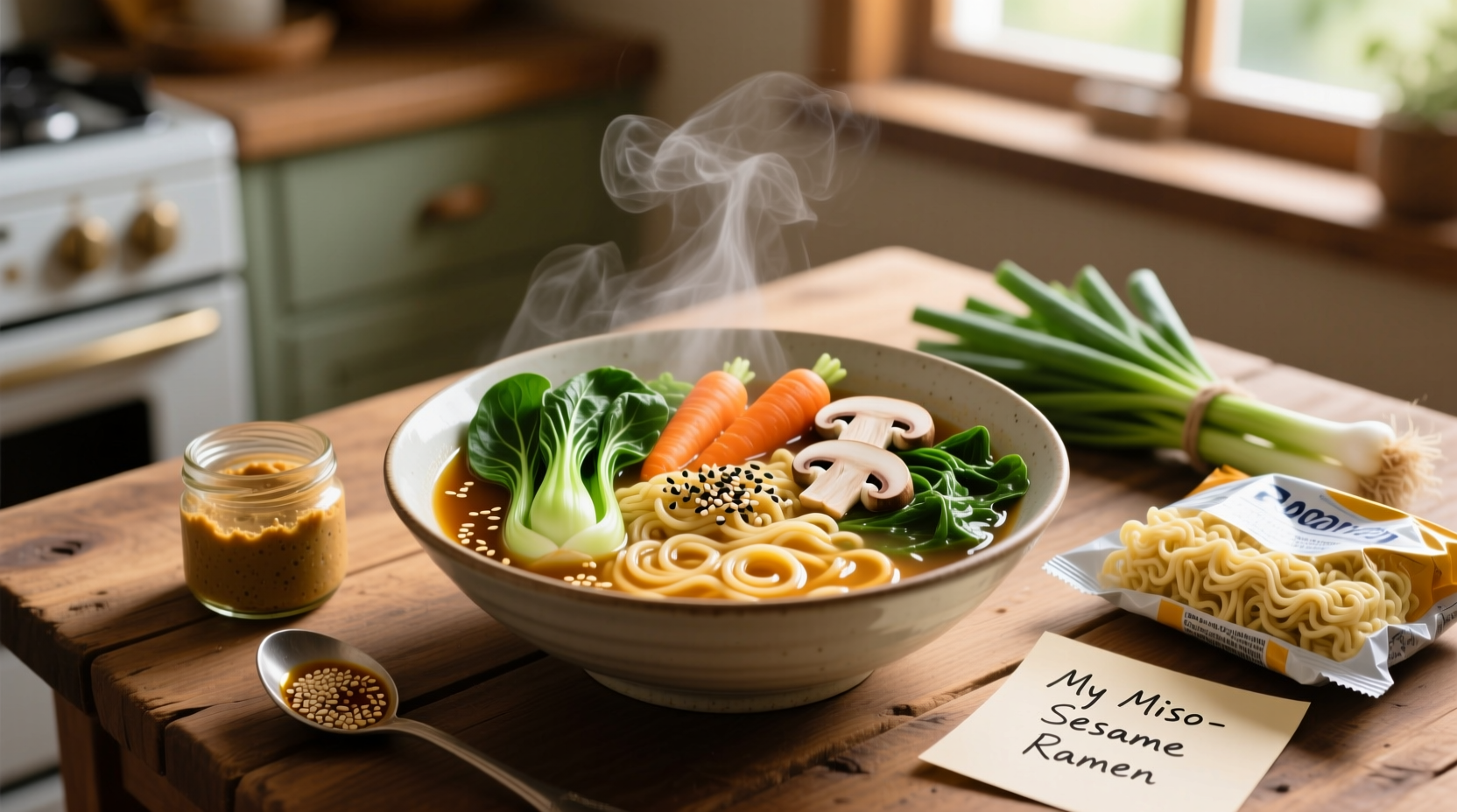 diy instant noodles vegetables miso sesame broth recipe