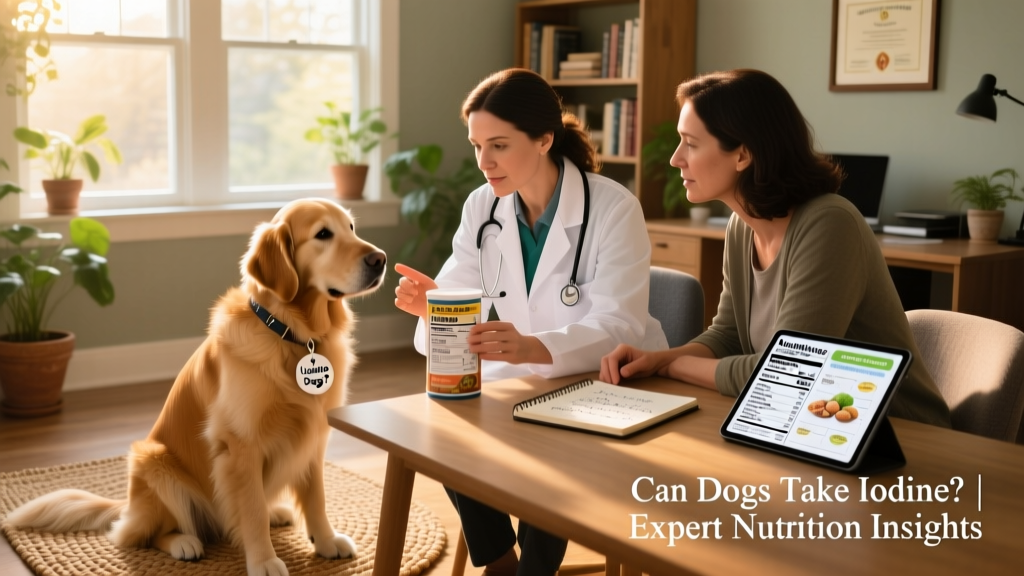 Veterinarian reviewing a pet food label and discussing nutrition with a pet owner