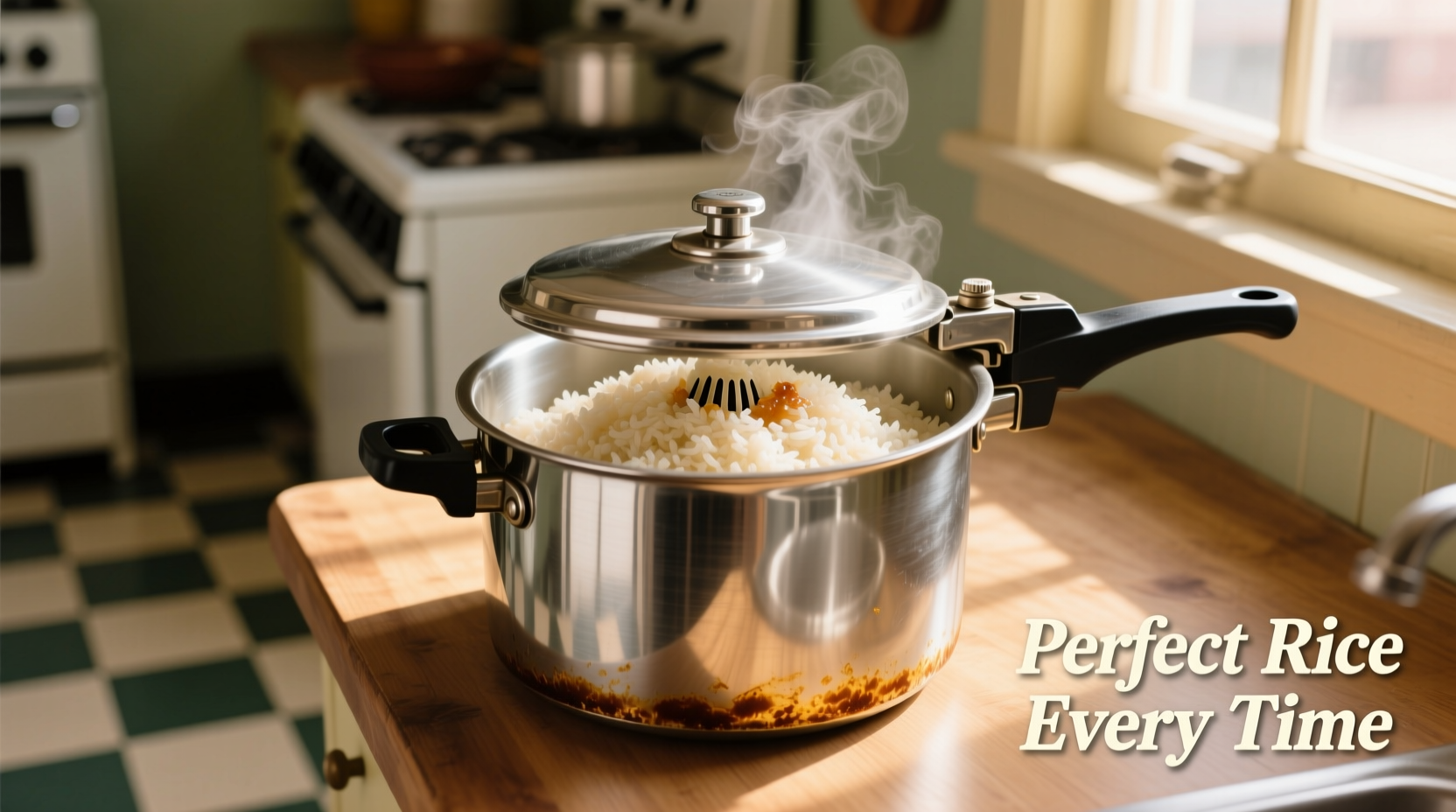 Pressure cooker with perfect fluffy rice inside