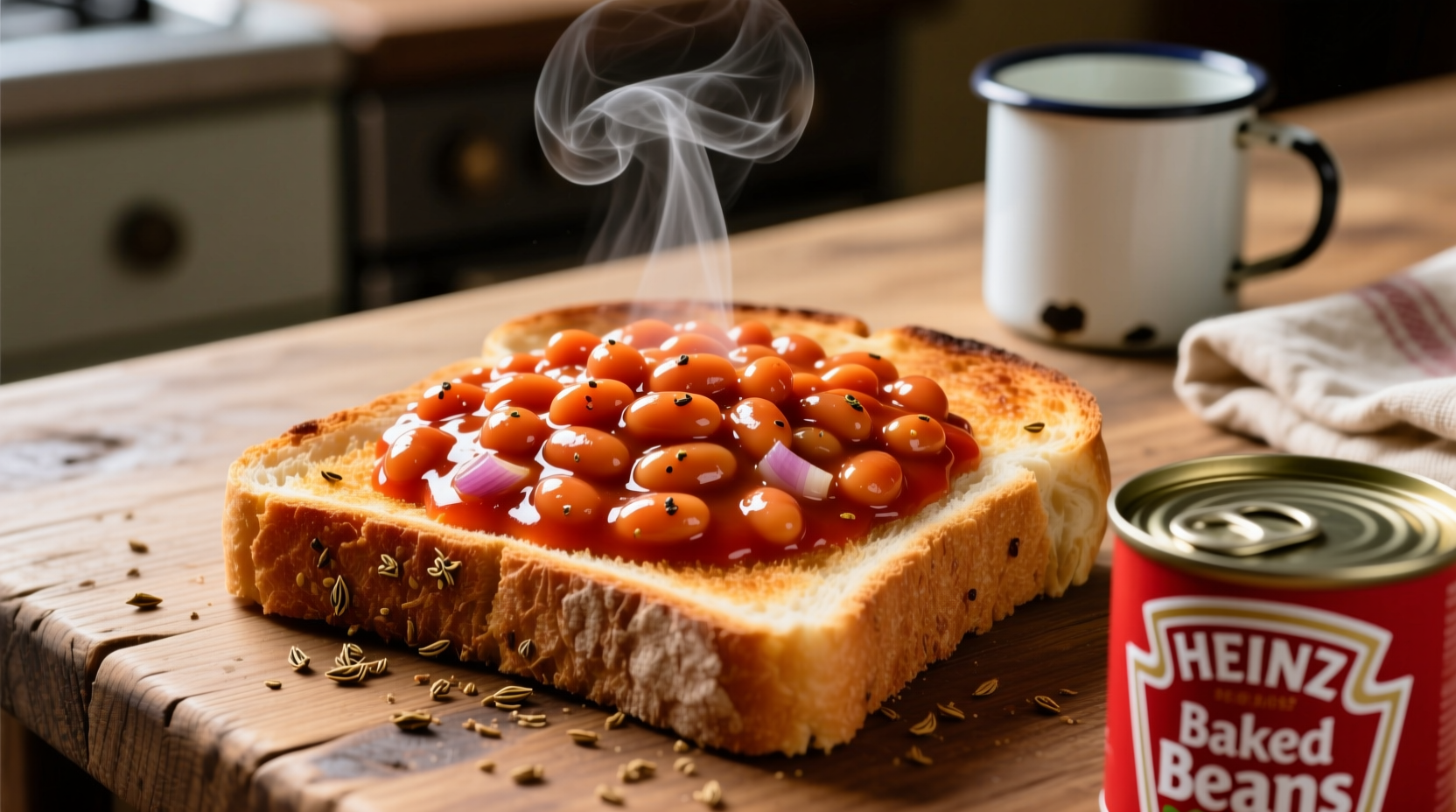 Heinz baked beans with tomato sauce on toast