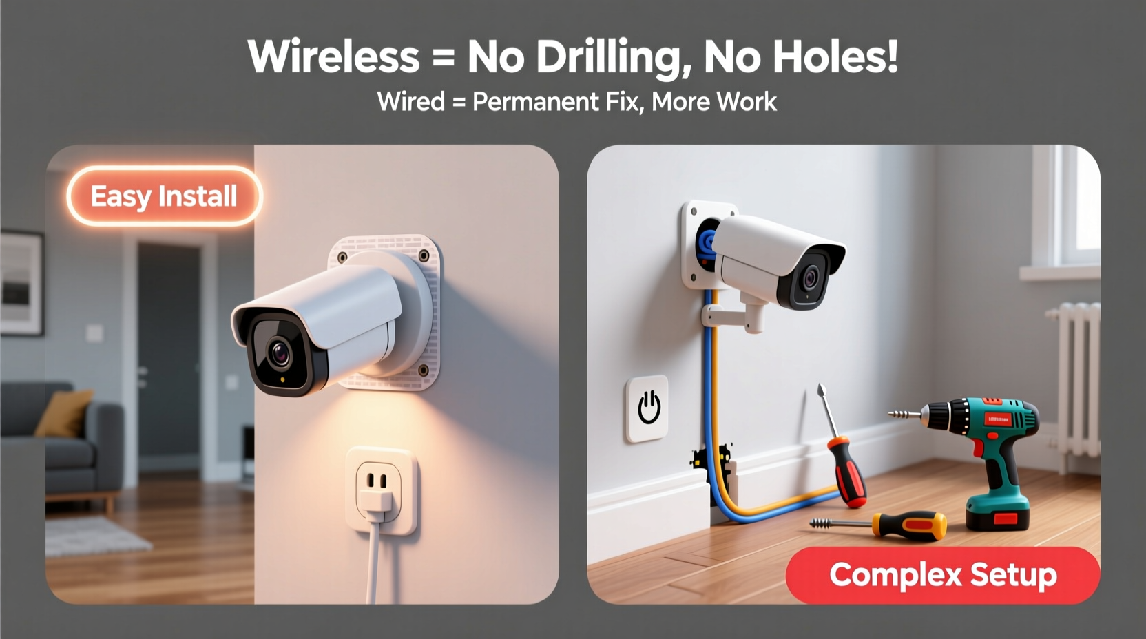 wireless security camera vs wired for renters which is easier to install