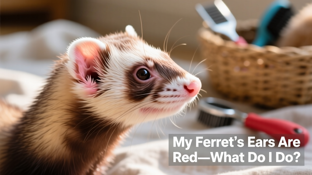 Close-up of a healthy ferret's ears showing clean, pink inner ear skin and smooth outer ear edges
