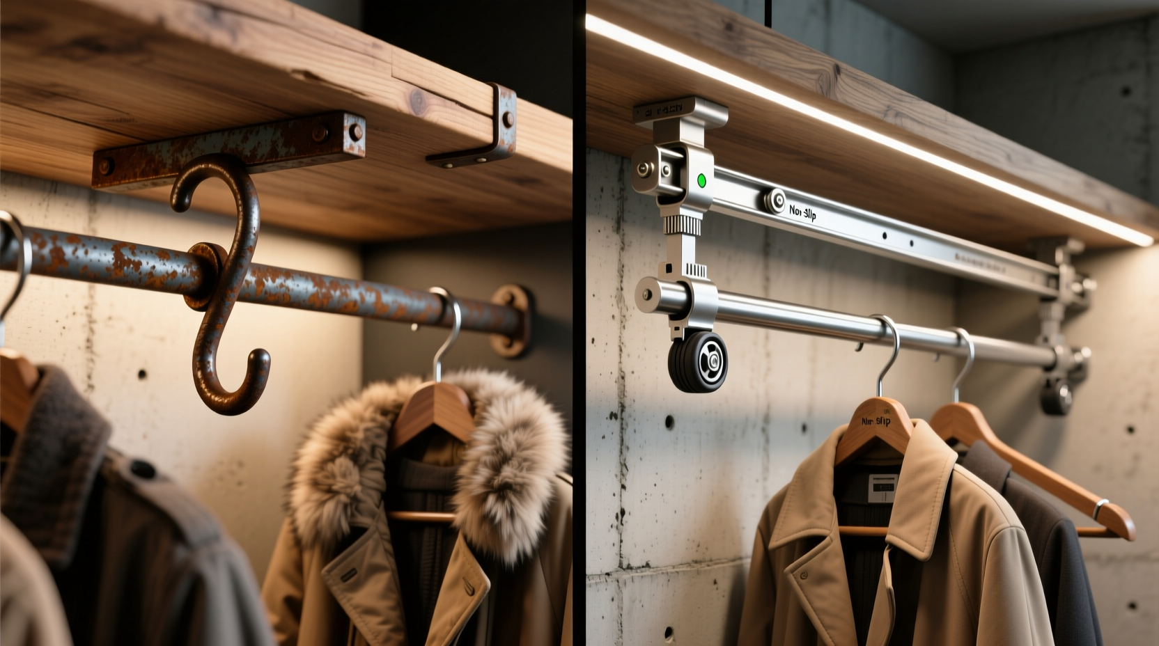 closet organization tips ceiling hooks vs overhead track