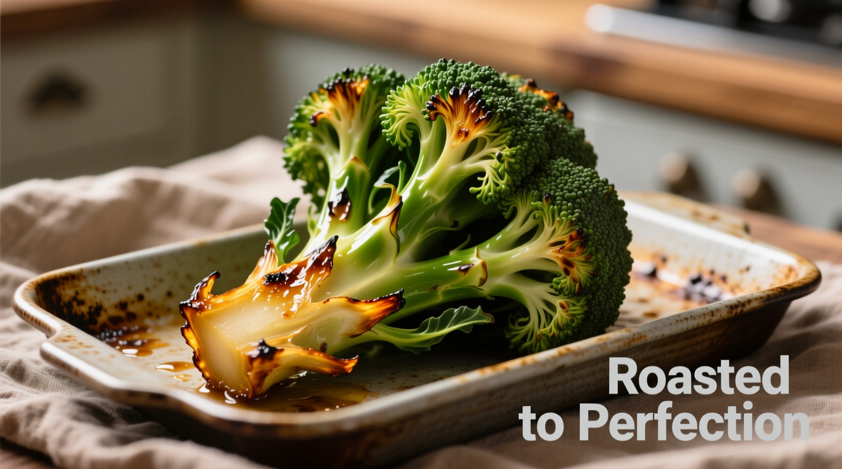 Perfectly roasted broccoli on baking sheet