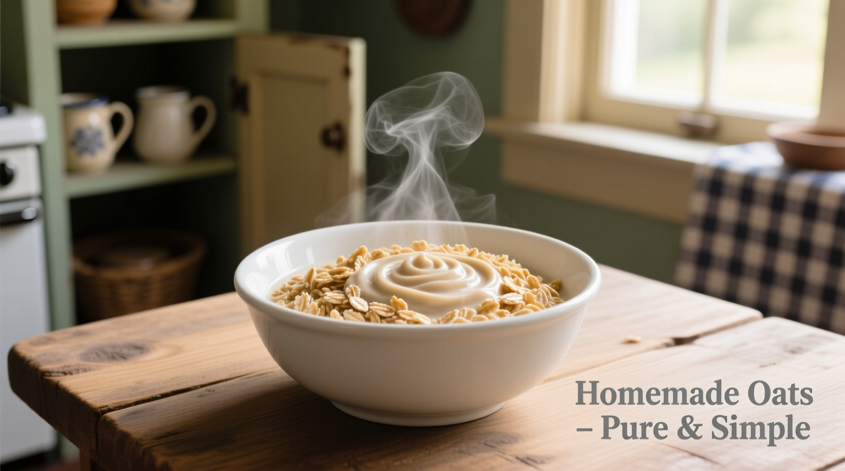 Perfectly cooked old fashioned oats in white bowl