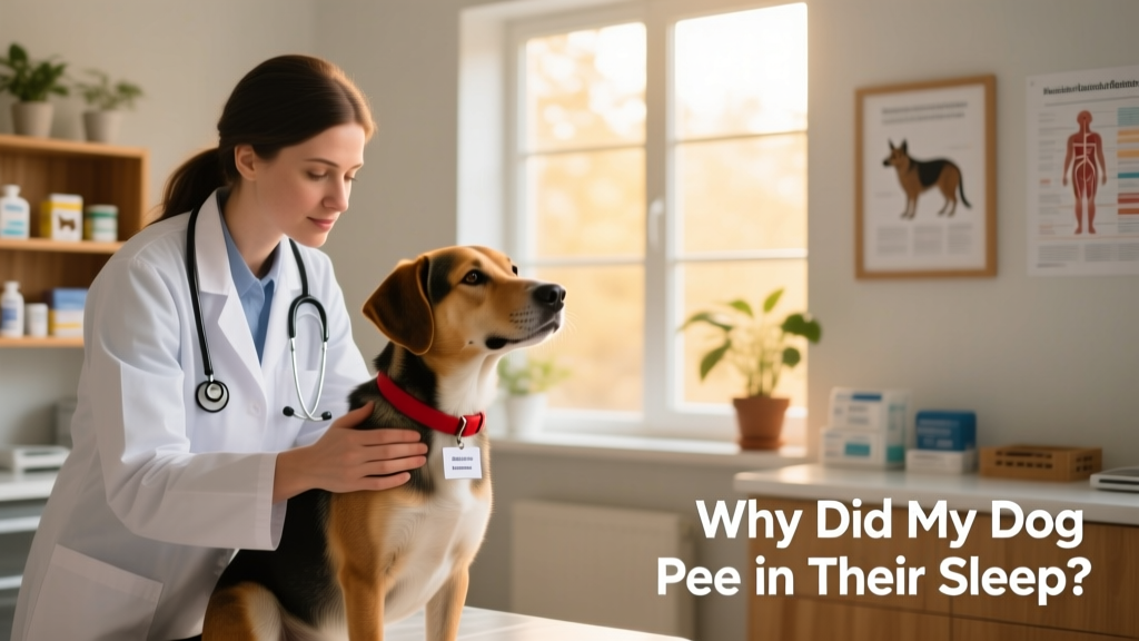 Veterinarian gently examining a calm female dog during a routine checkup