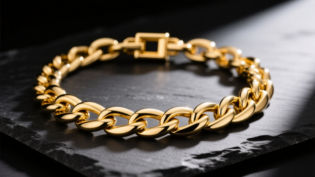 Heavy 14k yellow gold solid Cuban link necklace on dark slate, highlighting interlocking links and a secure box clasp detail